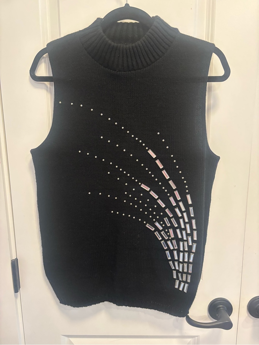 Vintage Sleeveless Black Turtleneck Sweater Vest with Metallic Stud Detail